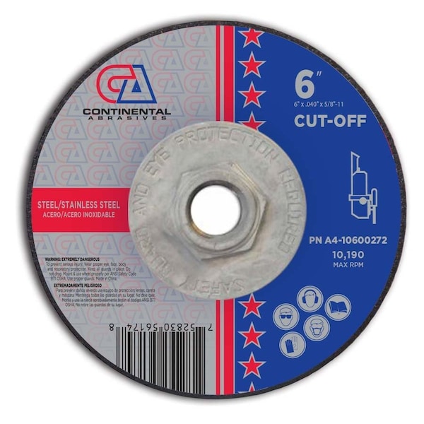 Continental Abrasives 6" x .040" x 5/8-11" Signature T27 Depressed Center Premium Thin Cut-Off Wheel A4-10600272 - main